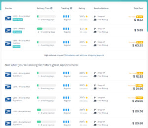 Shipping rate comparison NYC to LA